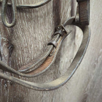 Leather Bridle, Ribbon wrapped Browband *gc/fair, older, rubs, scrapes, residue, creases
