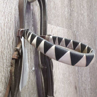 Leather Bridle, Ribbon wrapped Browband *gc/fair, older, rubs, scrapes, residue, creases
