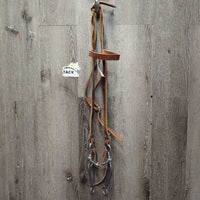 VINTAGE Leather Headstall, LS Bit, curb strap *gc, clean, mnr stains, scrapes & film, older
