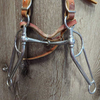 VINTAGE Leather Headstall, LS Bit, curb strap *gc, clean, mnr stains, scrapes & film, older
