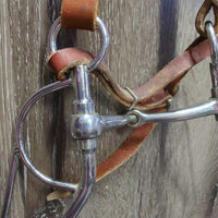 VINTAGE Leather Headstall, LS Bit, curb strap *gc, clean, mnr stains, scrapes & film, older
