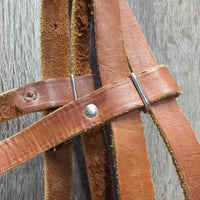 VINTAGE Leather Headstall, LS Bit, curb strap *gc, clean, mnr stains, scrapes & film, older
