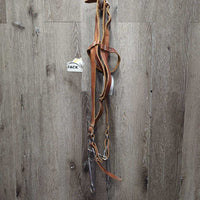 VINTAGE Leather Headstall, LS Bit, curb strap *gc, clean, mnr stains, scrapes & film, older
