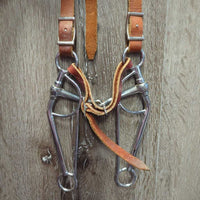 VINTAGE Leather Headstall, LS Bit, curb strap *gc, clean, mnr stains, scrapes & film, older
