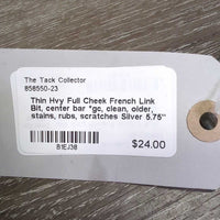 Thin Hvy Full Cheek French Link Bit, center bar *gc, clean, older, stains, rubs, scratches
