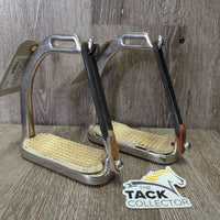 Hvy Safety Stirrup Irons, elastics, keepers, grips *gc/fair, clean, rusty, peeled, pitted, crcking elastics & grips
