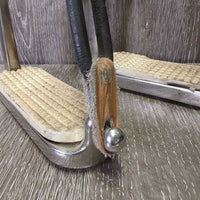 Hvy Safety Stirrup Irons, elastics, keepers, grips *gc/fair, clean, rusty, peeled, pitted, crcking elastics & grips
