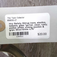 Hvy Safety Stirrup Irons, elastics, keepers, grips *gc/fair, clean, rusty, peeled, pitted, crcking elastics & grips
