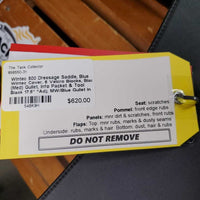 17.5" *Adj. MW/Blue Gullet In Wintec 500 Dressage Saddle, Blue Wintec Cover, 6 Velcro Blocks, Black (Med) Gullet, Info Packet & Tool, CAIR Panels, Front & Rear Gusset Panels, Flaps: 16.5"L x 12.5"W
