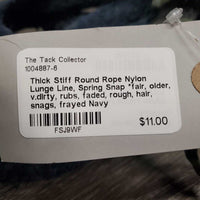 Thick Stiff Round Rope Nylon Lunge Line, Spring Snap *fair, older, v.dirty, rubs, faded, rough, hair, snags, frayed
