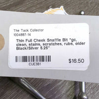 Thin Full Cheek Snaffle Bit *gc, clean, stains, scratches, rubs, older
