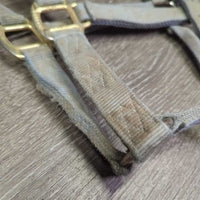 Thick Stiff Nylon Halter *gc/fair, v.dirty, v.stained, v.faded, edge rubs & frays, older
