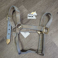 Thick Stiff Nylon Halter *gc/fair, v.dirty, v.stained, v.faded, edge rubs & frays, older
