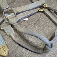 Thick Stiff Nylon Halter *gc/fair, v.dirty, v.stained, v.faded, edge rubs & frays, older
