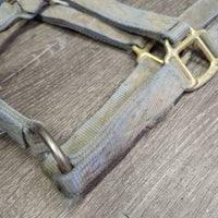 Thick Stiff Nylon Halter *gc/fair, v.dirty, v.stained, v.faded, edge rubs & frays, older
