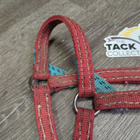 Thick Stiff Nylon Halter *gc, dirty, stains, rubs, snags, edge frays, older
