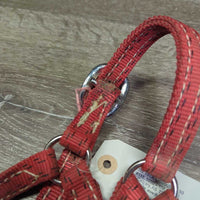 Thick Stiff Nylon Halter *gc, dirty, stains, rubs, snags, edge frays, older
