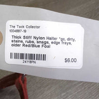 Thick Stiff Nylon Halter *gc, dirty, stains, rubs, snags, edge frays, older
