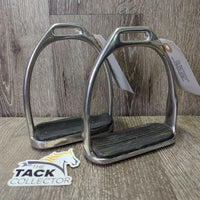 Hvy Stirrup Irons, grips *gc, clean, mnr rusty, pitted, v.rubbed/peeled grips, scratches, older
