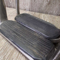 Hvy Stirrup Irons, grips *gc, clean, mnr rusty, pitted, v.rubbed/peeled grips, scratches, older
