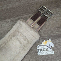 Nylon Web Fleece Girth, 2x els, D Ring *gc/fair, curled/folded edge, thin/holey corners, popped elastic, dirty, stains, rubs, hairy
