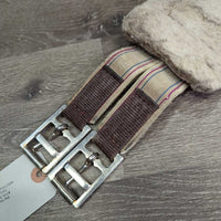 Nylon Web Fleece Girth, 2x els, D Ring *gc/fair, curled/folded edge, thin/holey corners, popped elastic, dirty, stains, rubs, hairy
