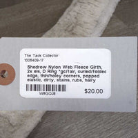Nylon Web Fleece Girth, 2x els, D Ring *gc/fair, curled/folded edge, thin/holey corners, popped elastic, dirty, stains, rubs, hairy
