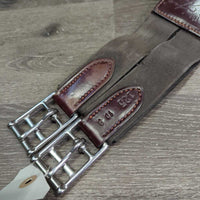 Narrow Padded Leather & Nylon Girth, els *vgc, creases, hollowspots, stains, residue
