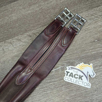 Narrow Padded Leather & Nylon Girth, els *vgc, creases, hollowspots, stains, residue
