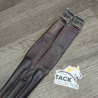 Narrow Padded Leather & Nylon Girth, els *vgc, creases, hollowspots, stains, residue
