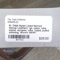 Pr Thick Nylon Lined Narrow Stirrup Leathers *gc, clean, rubs, stains, scrapes, rubs, faded, pulled stitching
