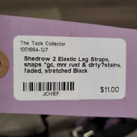 2 Elastic Leg Straps, snaps *gc, mnr rust & dirty?stains, faded, stretched
