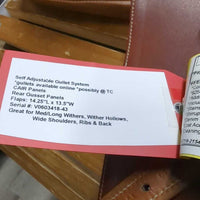 17.5" *Adj Med *Black Gullet In Bates Caprilli Close Contact, 2 Billet Guards, 2 Front Velcro Blocks, 2 Bates Stirrup Leathers, Black Shedrow Cover, CAIR Panels, Rear Gusset Panels, Flaps: 14.25"L x 13.5"W Serial #: V0603418-43
