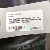 Hvy Leather Field Boots, Pull On *gc, creases, mnr dirt, scratches & scuffs, older
