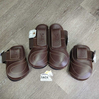 Open Front & Hind Boots, velcro *vgc, clean, hairy, mnr rubs, pills & scrapes
