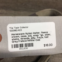 Nylon Halter, fleece crown, nose, adj, snap *gc, older, stains, threads, pilly, frays, hair