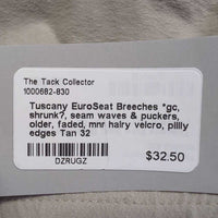 EuroSeat Breeches *gc, shrunk?, seam waves & puckers, older, faded, mnr hairy velcro, pillly edges
