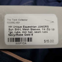 JUNIORS Sun Shirt, Mesh Sleeves, 1/4 Zip Up *gc, rubs, mnr hair, seam rubs
