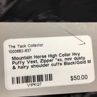 High Collar Hvy Puffy Vest, Zipper *xc, mnr dusty & hairy shoulder cuffs
