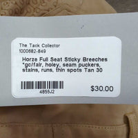 Full Seat Sticky Breeches *gc/fair, holey, seam puckers, stains, runs, thin spots
