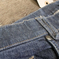 Denim Euroseat Breeches *gc, mnr undone stitching, faded, seam puckers, rubs, older
