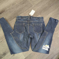 Denim Euroseat Breeches *gc, mnr undone stitching, faded, seam puckers, rubs, older
