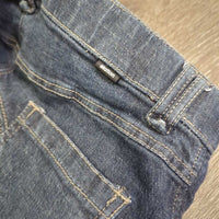 Denim Euroseat Breeches *gc, mnr undone stitching, faded, seam puckers, rubs, older
