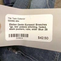 Denim Euroseat Breeches *gc, mnr undone stitching, faded, seam puckers, rubs, older
