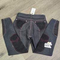 Denim EuroSeat Breeches *gc, clean, mnr faded & loose threads, seam puckers, curled inner waist
