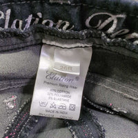 Denim EuroSeat Breeches *gc, clean, mnr faded & loose threads, seam puckers, curled inner waist
