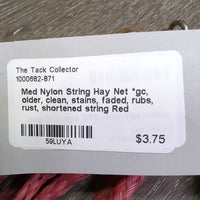 Med Nylon String Hay Net *gc, older, clean, stains, faded, rubs, rust, shortened string
