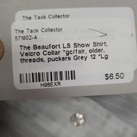 LS Show Shirt, Velcro Collar *gc/fair, older, threads, puckers
