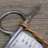 Single Twisted Copper Full Cheek Bit *fair, v.bent, chews, clean, residue, older
