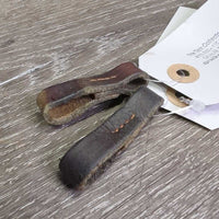 2 Leather Bit Keepers *gc, rubs, dirty, twists, scraped edges, older
